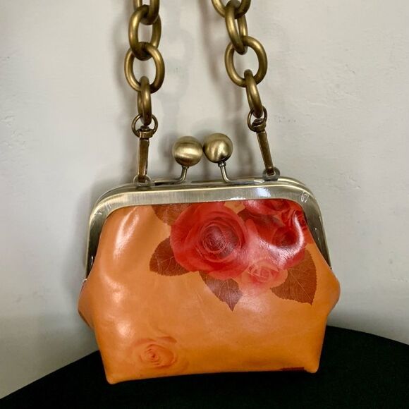 Handmade Vintage Style Genuine Leather Floral Print Purse/Wristlet/Crossbody - Picture 3 of 16